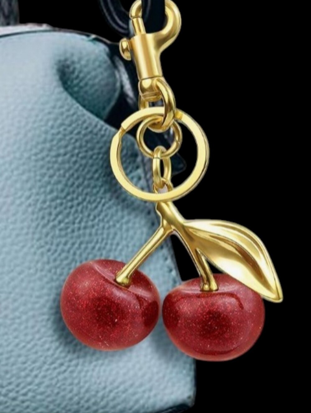 Gold Cherry Keychain And Bag Charm. - Picture 2 of 5